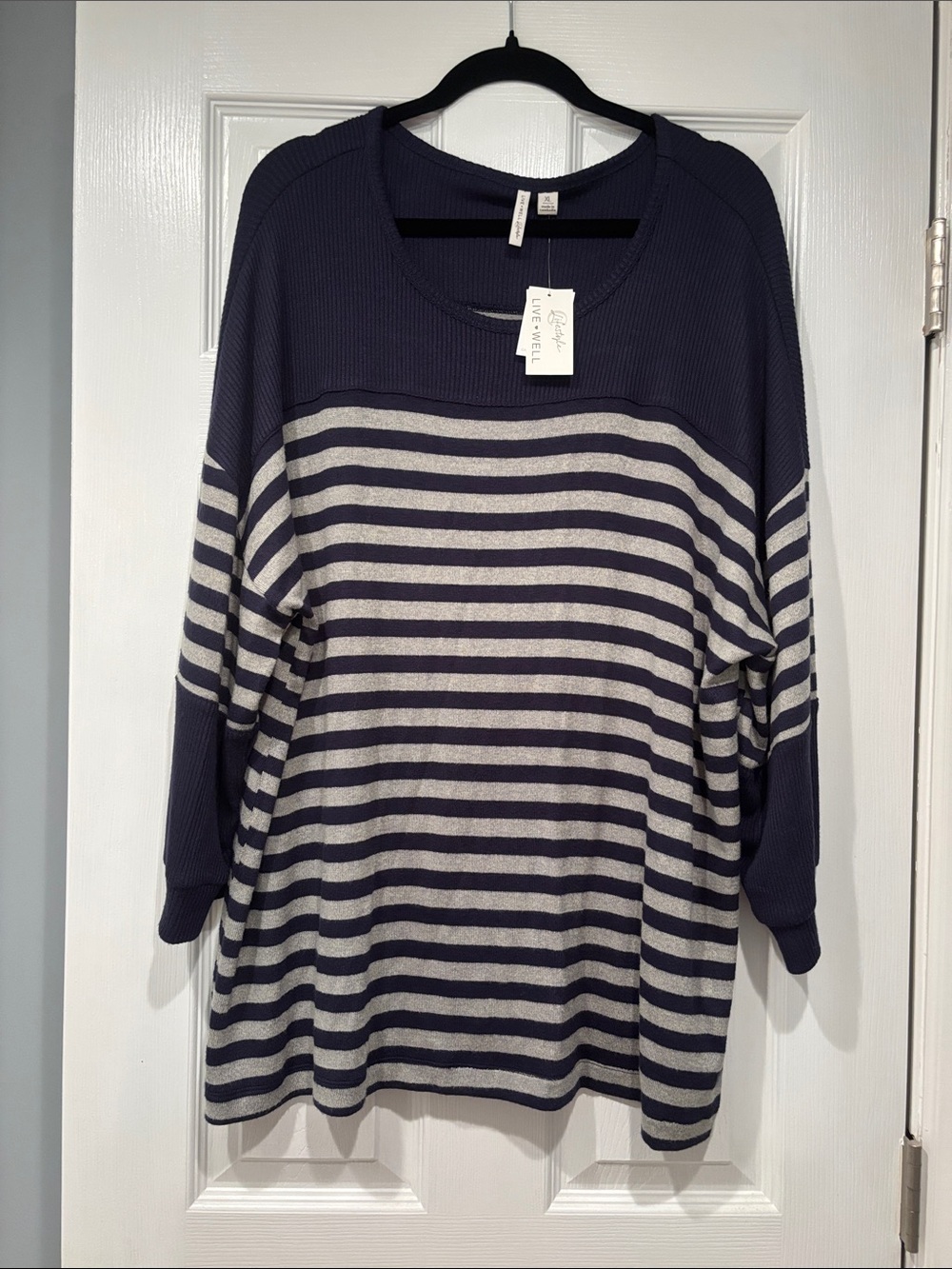 NWT Cato Navy and Ivory Striped Oversized Pullover